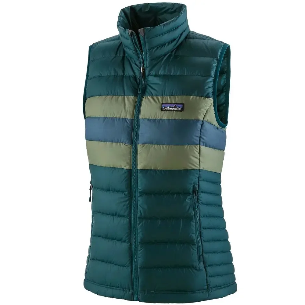 Patagonia Womens XL Down Puffer $179 Dark Borealis Green Striped Vest Retro